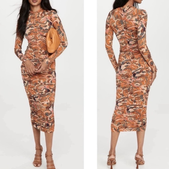 A.L.C. Ansel Long‑Sleeve Ruched Bodycon Midi Dress - Picture 8 of 14